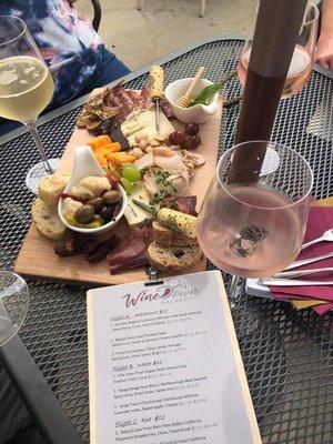 Rose, cava, and meat and cheese tray. Yum!!