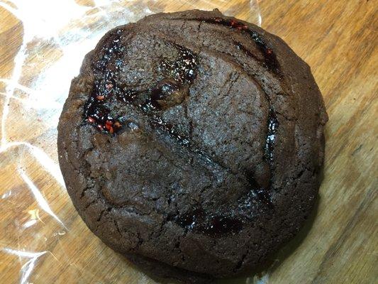 Brownie cookie with raspberry drizzle on top!