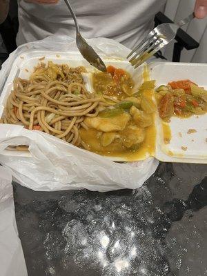 Curry fish and chow mein