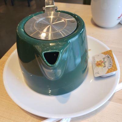 Cute little teapot for our green tea! Honey was provided without asking. :)