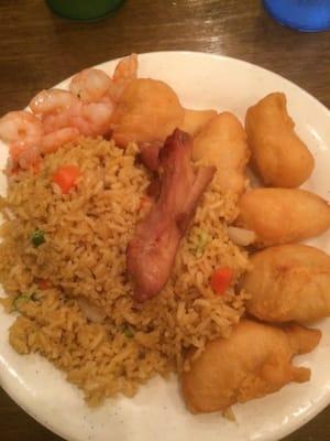 Sweet & sour chicken, fried rice, & shrimp is bomb!