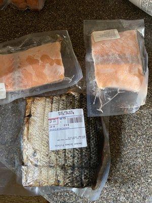 Smoked fresh salmon and regular salmon filets (frozen)