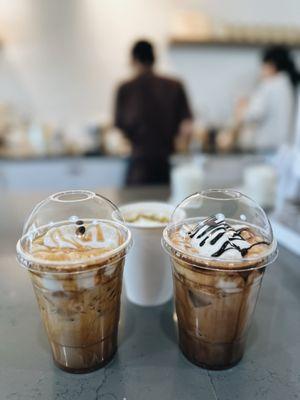 Caramel cream top (left) mocha cream top (right)