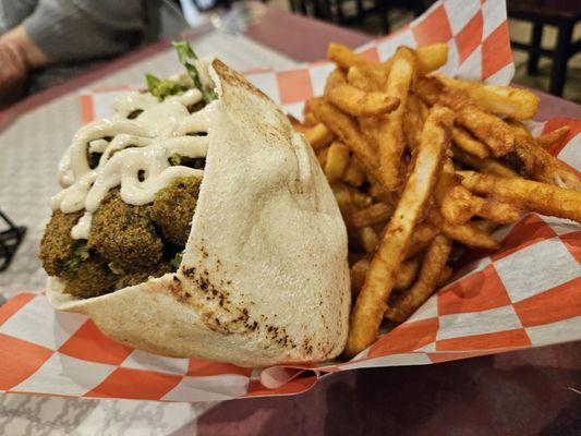 Falafel sandwich with fries