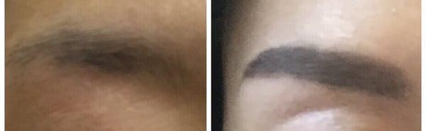 Left: No color at all, Right: right after the eyebrow tattoo