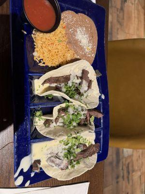 Steak and queso tacos