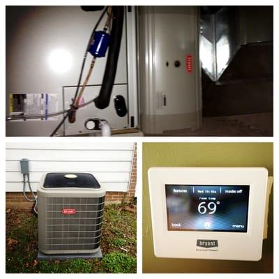 Bryant air handler and outside unit install with an air purifier.