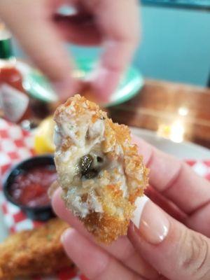 Inside the fried oyster