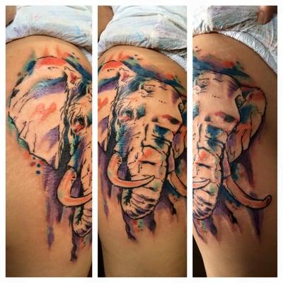 Watercolor style tattoo by Pete of 7 Zodiacs Tattoo.