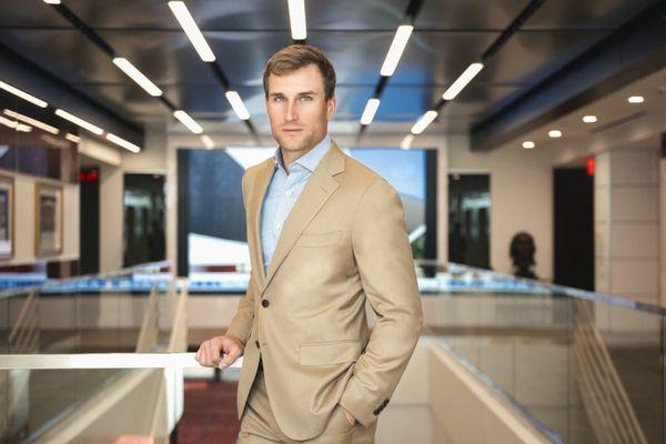 Quarterback Kirk Cousins in one of his Brimble & Clark custom suits