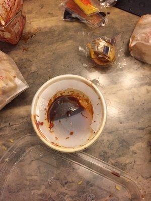 Containers smashed food all over bottom of bag