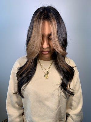 Caramel Money piece with Haircut & Style