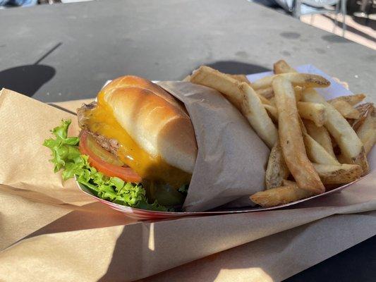 Cheeseburger and fries combo.