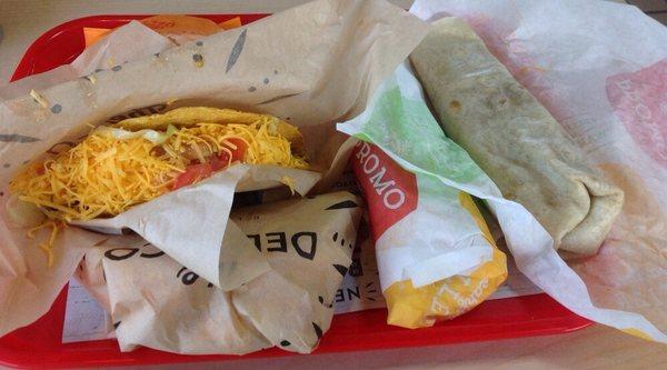 #1 combo: 2 hard shell tacos, drink and fries. The 2 bean and cheese burritos were from a buy one get one coupon. $6.54 total