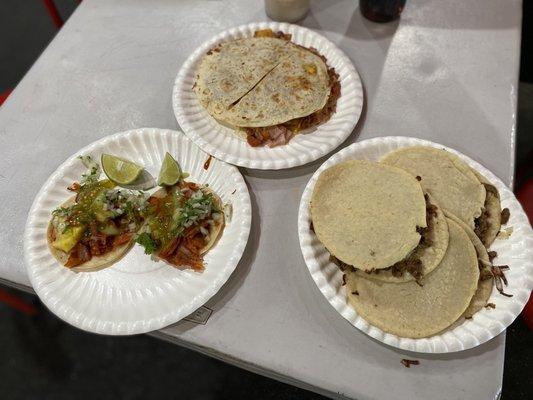 El Pastor Tacos (Left) Gringas w/Ham & El pastor (Top) Molitas (Right)