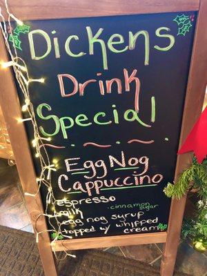 Eggnog cappuccino special.