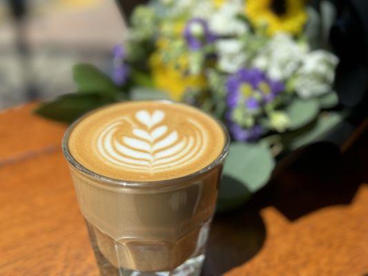 Enjoy a Cortado made with our fresh roasted espresso blend.