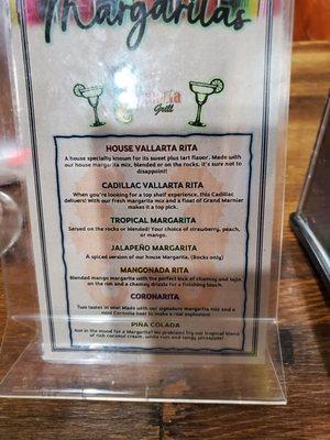 Margarita menu