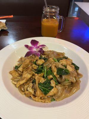 Pad See Ewe with chicken Thai Iced Tea