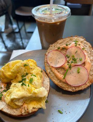 Breakfast sandwich and ice latte