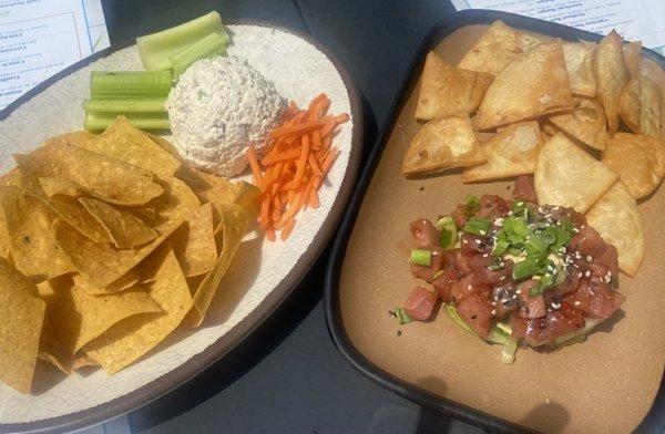 Smoked fish dip and tuna tartare.