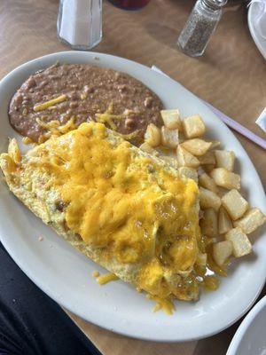 Bacon, ham, cheese omelette plate