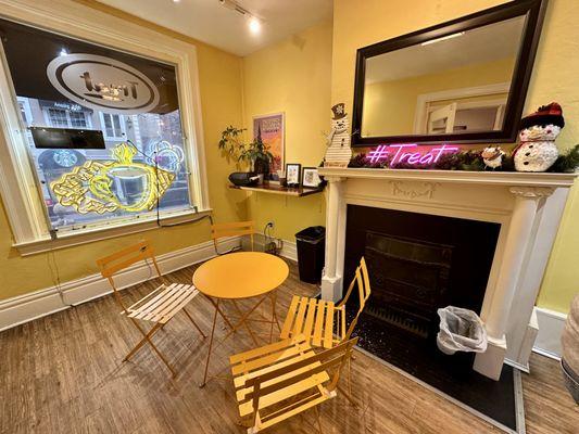 Seating area with table and chairs