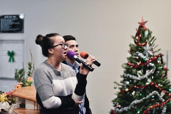 Practicing choir songs for the holidays.