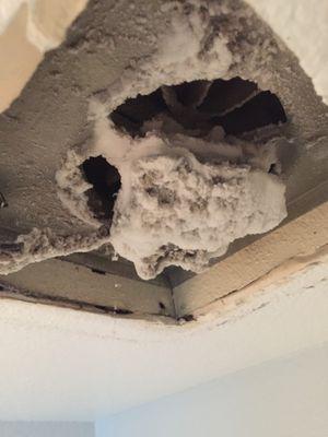 See the buildup? Our expert team is ready to tackle your bathroom exhaust fan cleaning.