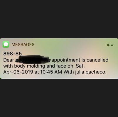 How can my appointment be canceled if the owner Julia Pacheco said it was never made?