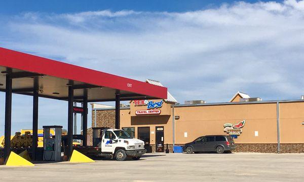 Truck stop and fuel in back