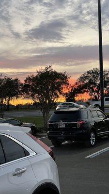 Sunset from entrance of glory days over legoland