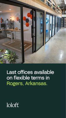 Hallway with offices and phone booths