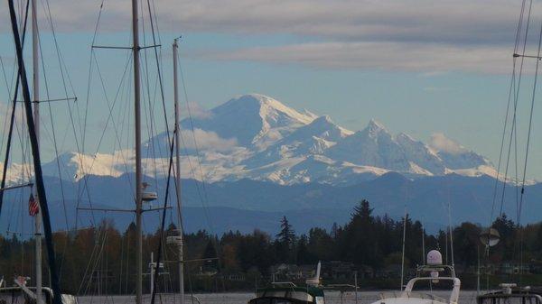 Mt Baker in the background of Semiahmoo Marina