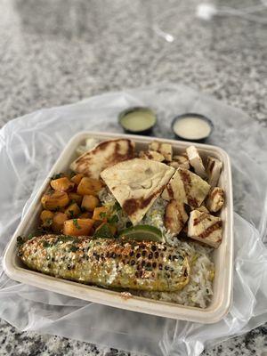 Plate + 2 sides (chicken, butternut squash & kale, LA corn) - carryout order