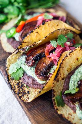 vegan tacos with smoky chipotle portobellos