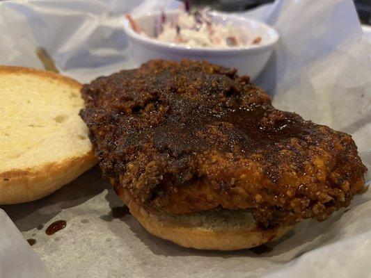 Nashville hot chicken sandwich (all the fixings on the side)- spicy & very good