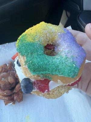 King cake donut with fresh fruit