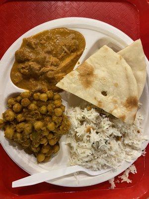 Quick Lunch: Coconut Rice, Butter Chicken, Chana Masala, Butter Naan