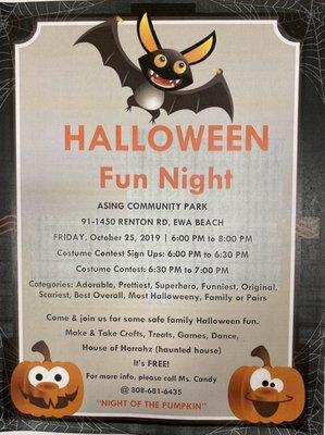 Halloween Fun Night @ Asing CP Oct 25 2019 6-8pm  FREE family event.