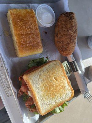 BLT, cornbread, fried (baked) potato.