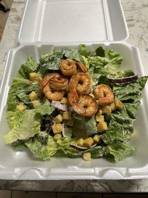 Caesar salad ADD onions and shrimp