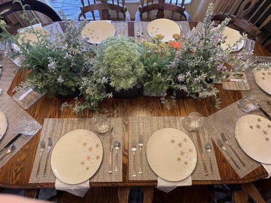 Created this gorgeous tablescape with fabulous pots and plants from Watters Garden Center!