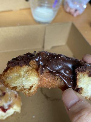 Chocolate covered old fashion donut