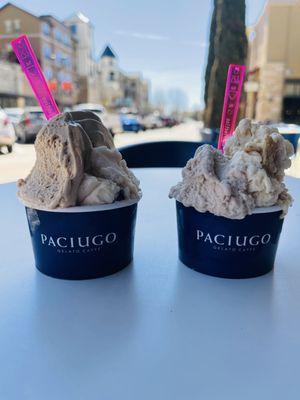 Coffee & brown sugar waffle cone (left)  Tiramisu & Canella (right)