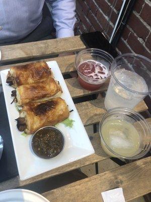 Puff pastry rolls and vanilla margarita in bottom right