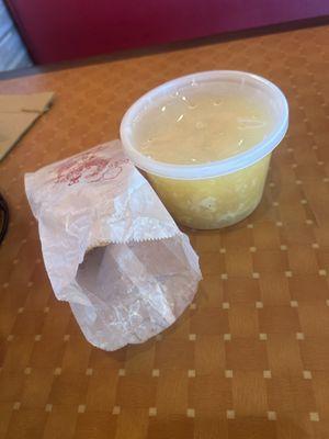 Egg drop soup and wonton chips