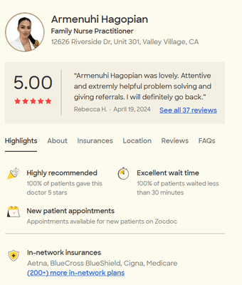 Patient reviews on ZocDoc