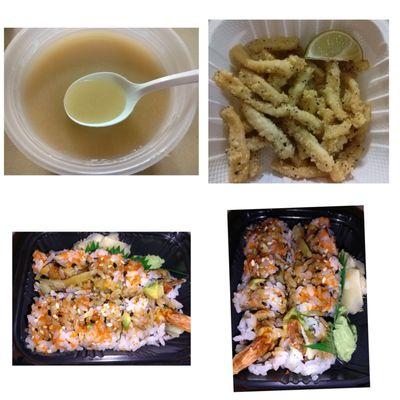 Miso Soup , Calamari and Shrimp Tempura Rolls