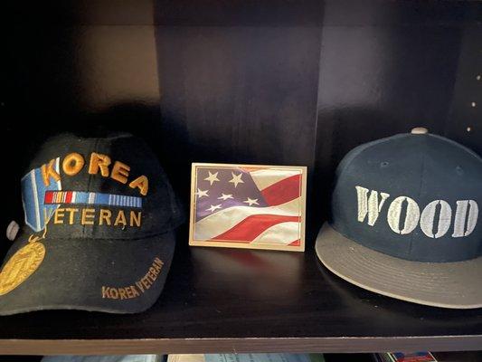 Woodys hats and American flag